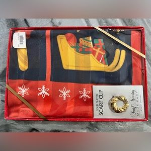 New in Box Vintage Christmas Collection Scarf Set W/Clip/Pamphlet Made In Italy!